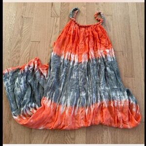 Orange and Gray Tie-Dye Maxi Dress